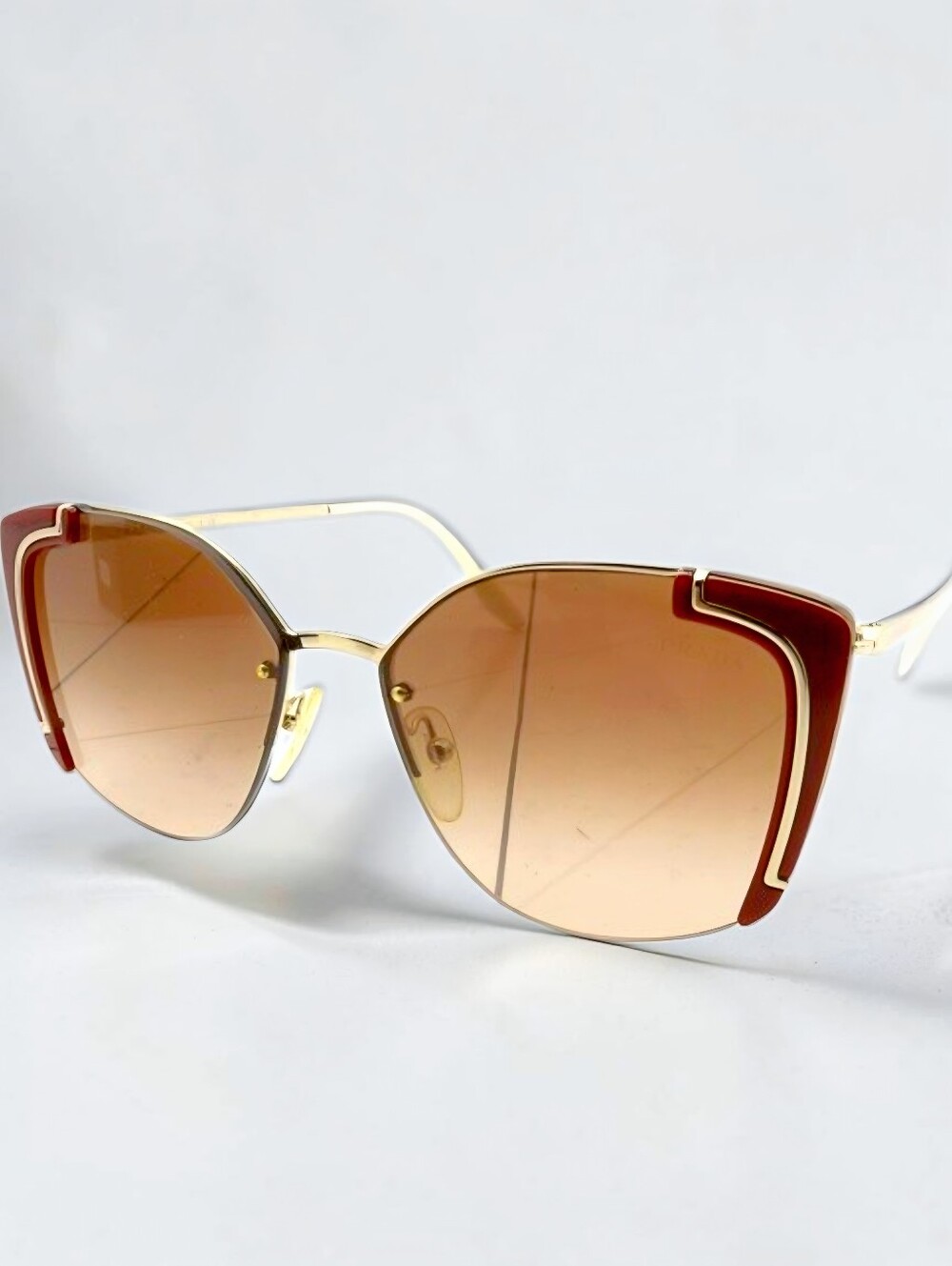 PRADA Cat-Eye Sunglasses Gold & Red Full Set